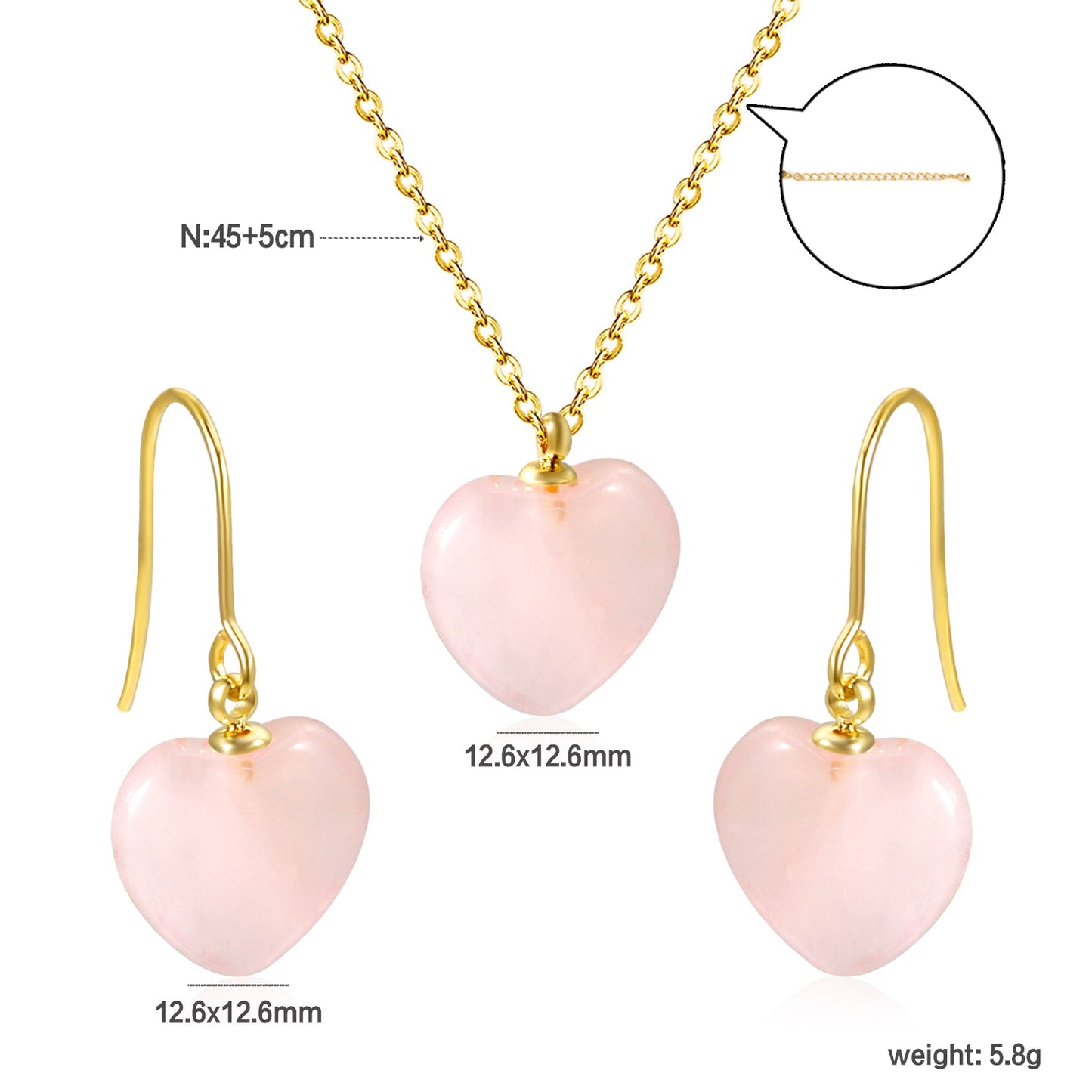 12.6*12.6mm Heart Pink Natural Stone Set asonjewelry