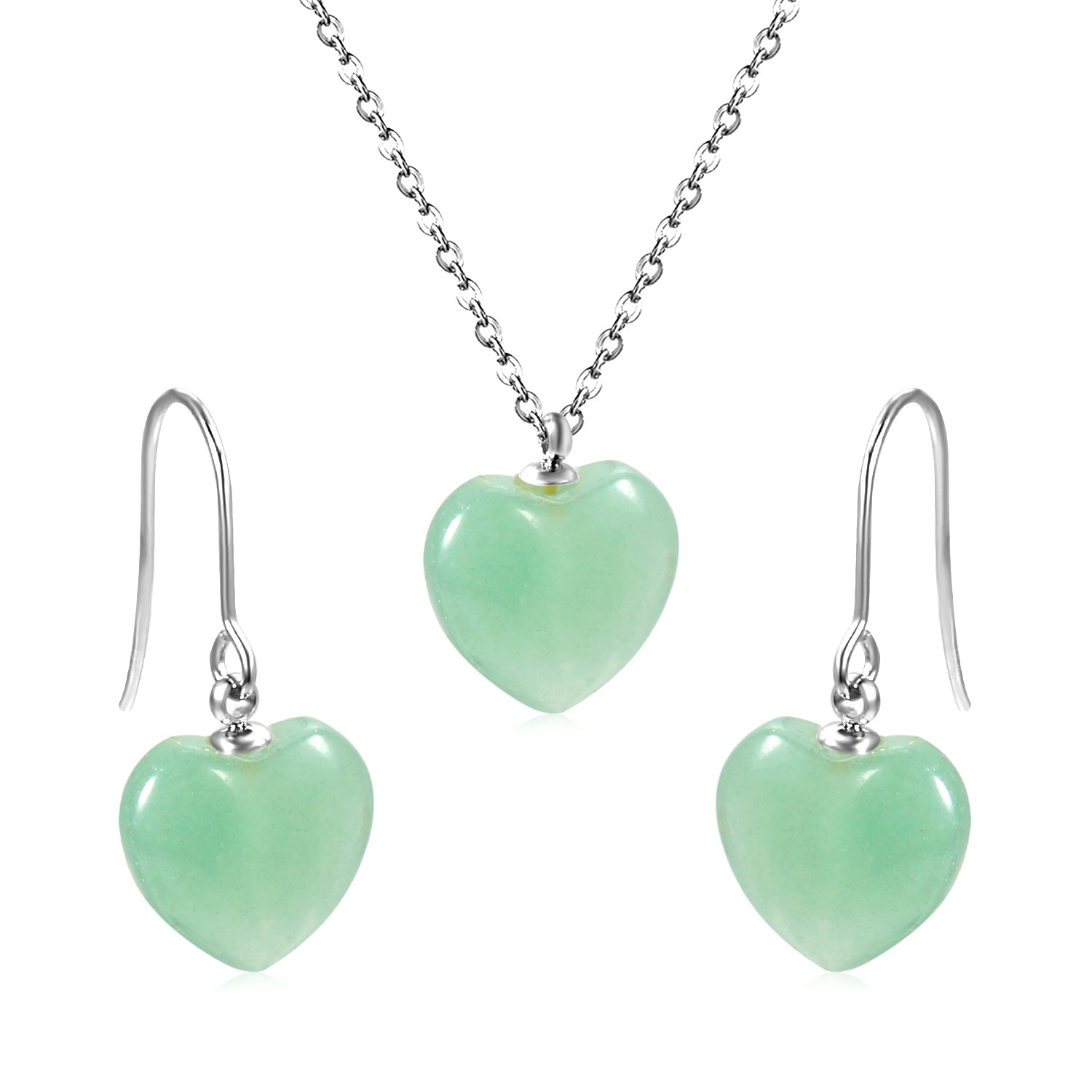 12.6*12.6mm Heart Green Natural Stone Set asonjewelry