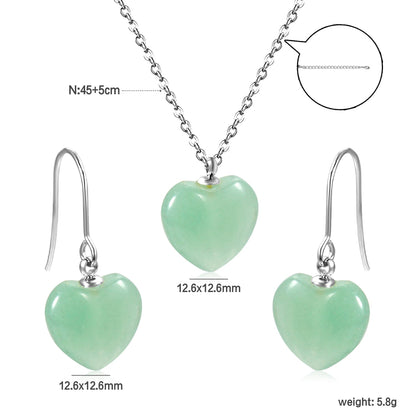 12.6*12.6mm Heart Green Natural Stone Set asonjewelry