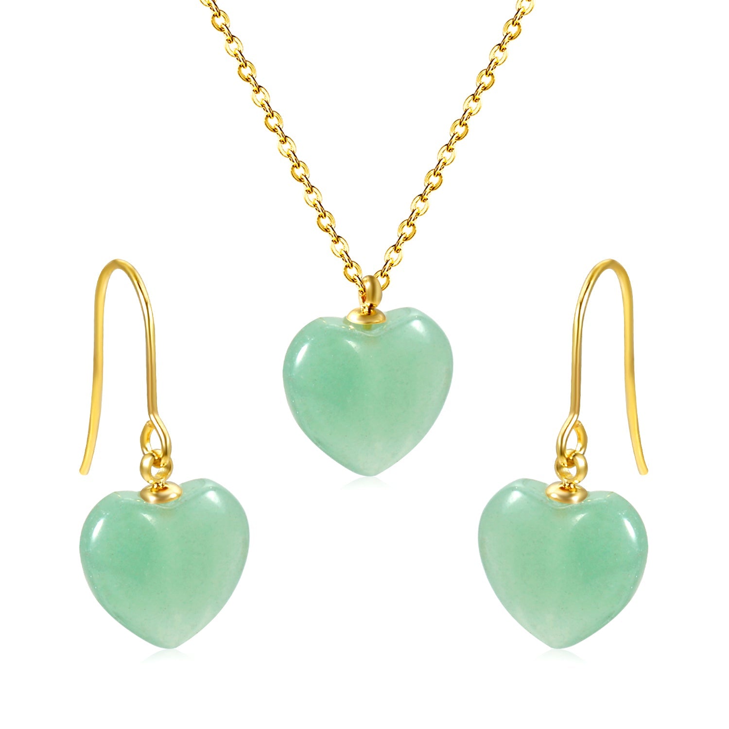12.6*12.6mm Heart Green Natural Stone Set asonjewelry
