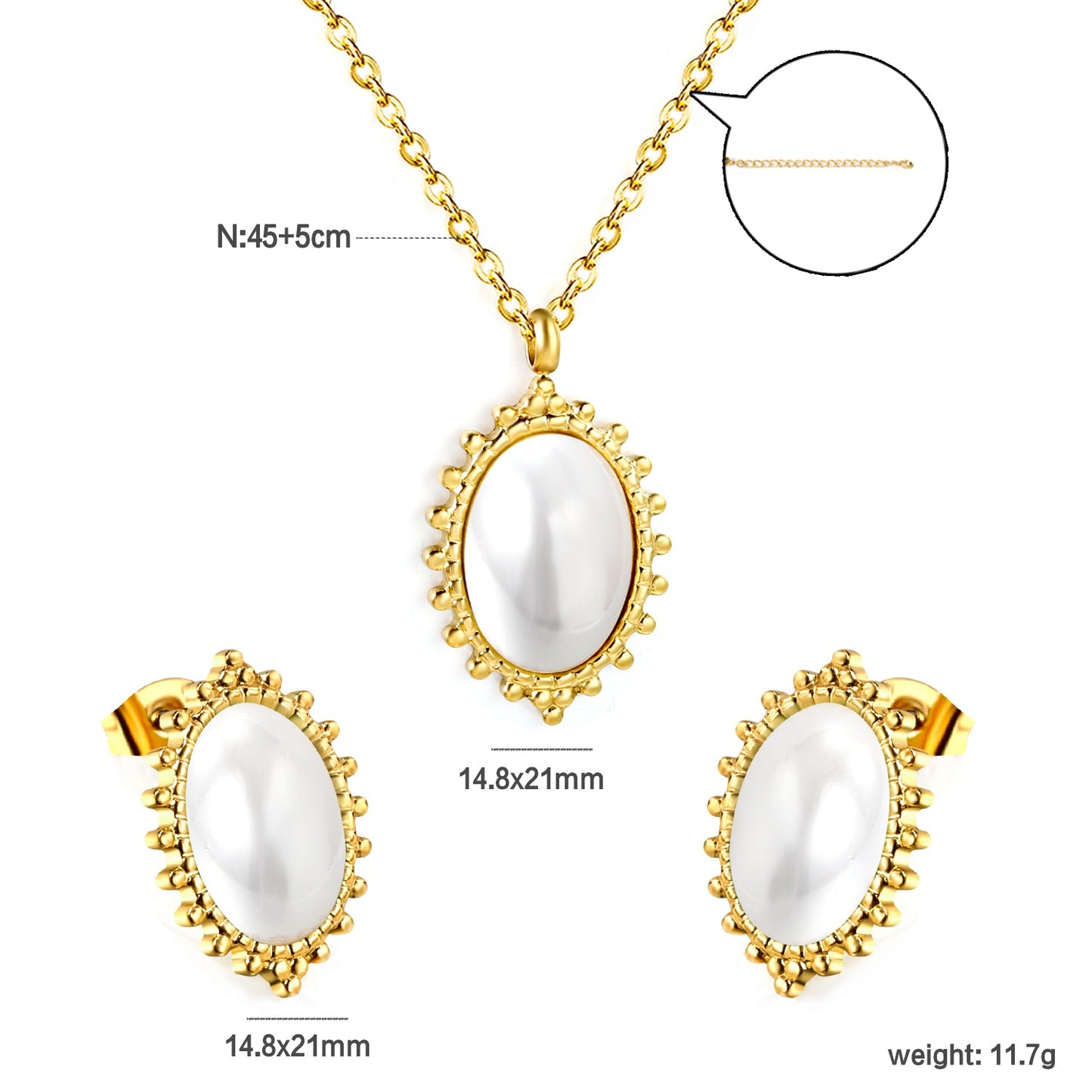 14.8*21mm loose beads edge oval with white pearl set asonjewelry