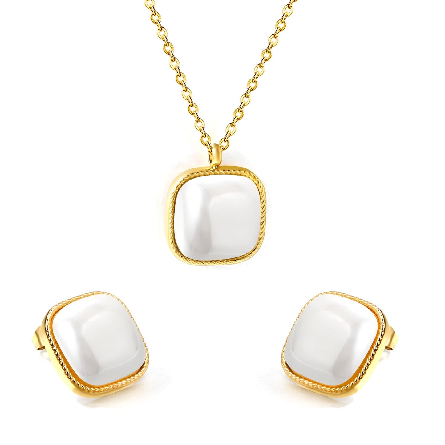 16.5*16.5mm Twisted Edge Square with White Pearl Set asonjewelry