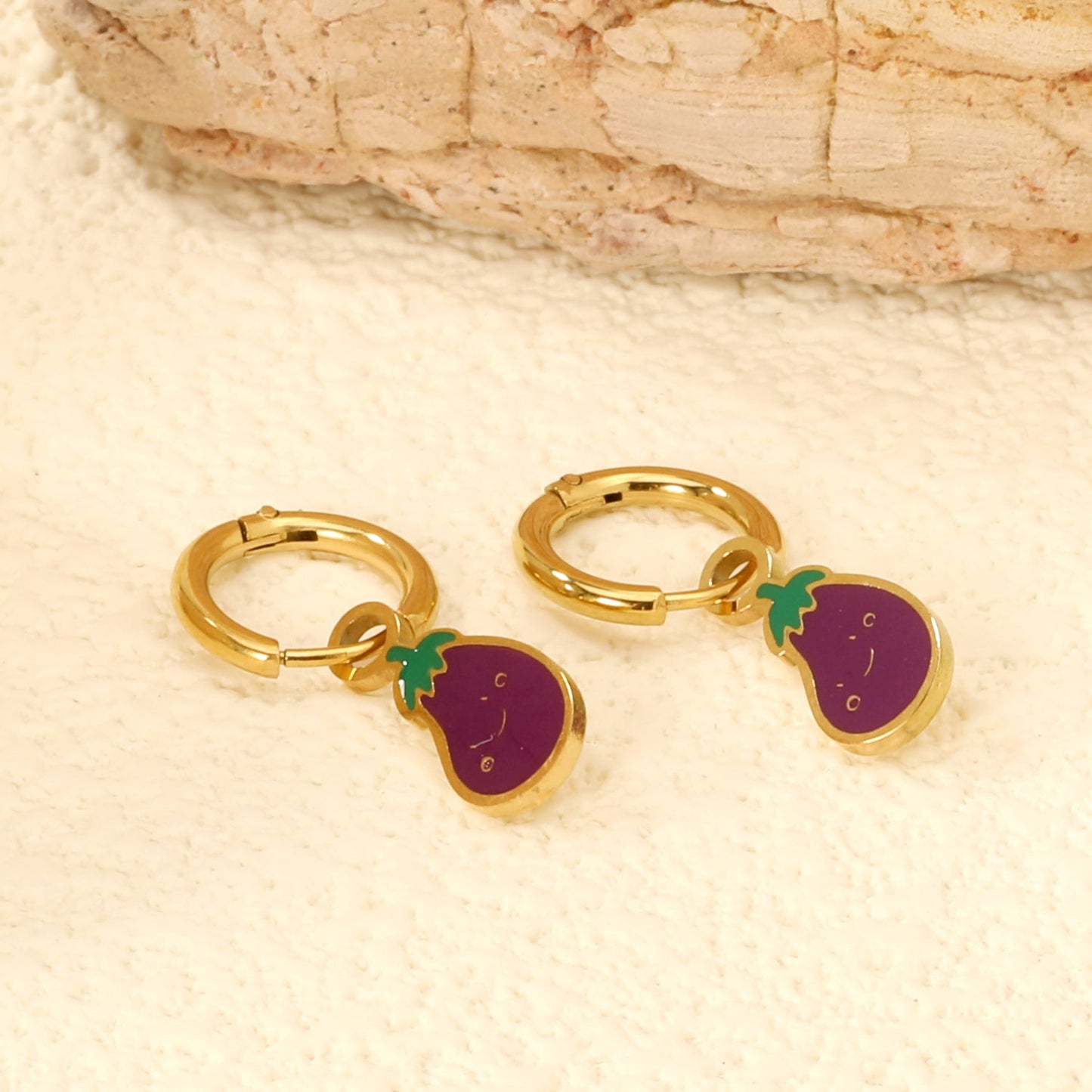 1.6x8mm I.D. Circle with 6.6*11mm Purple Eggplant Earrings asonjewelry