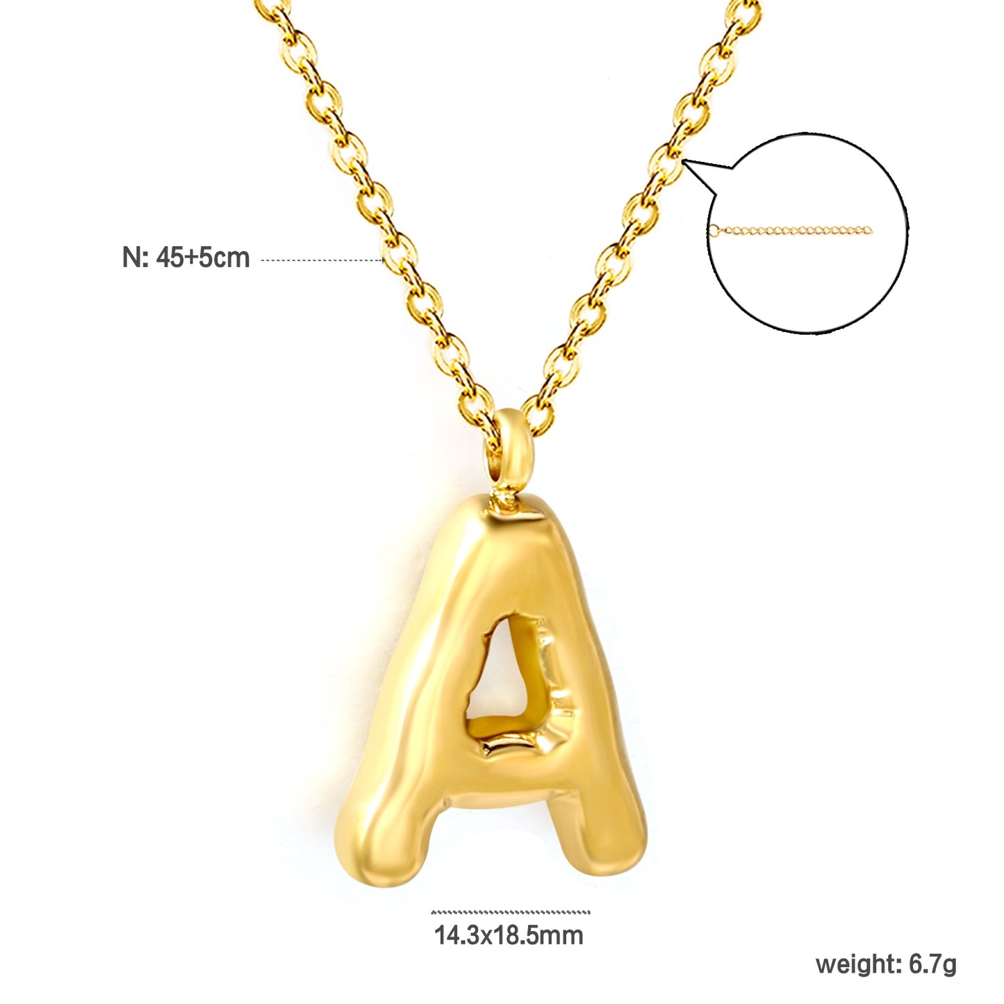 A~Z Bubble Letter Pendant Necklace 45+5cm asonjewelry
