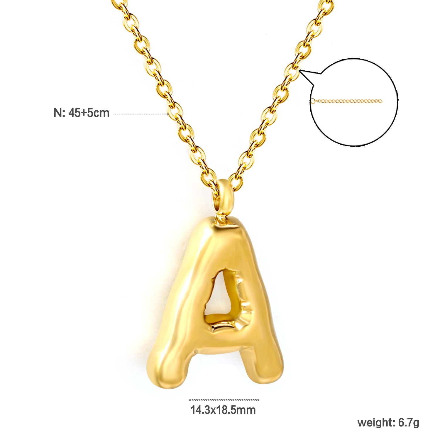 A~Z Bubble Letter Pendant Necklace 45+5cm asonjewelry