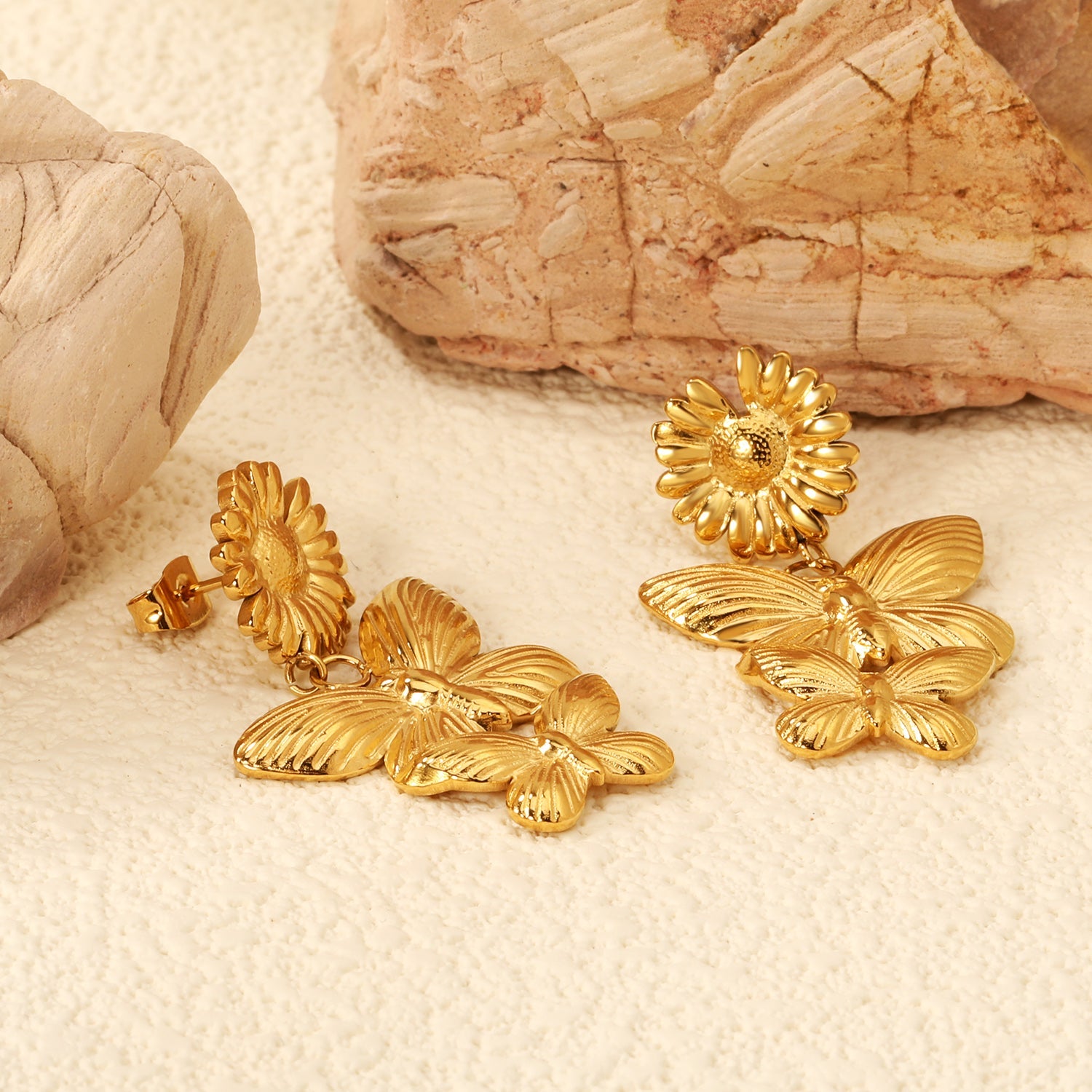 14mm Daisy + 24*26.7mm Two Butterfly Size Stud Earrings asonjewelry