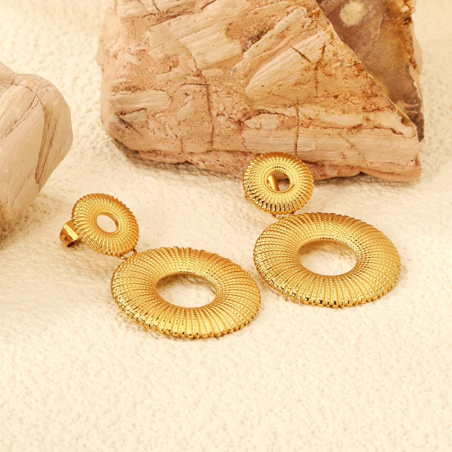 12.7mm Textured Small Cutout Hoop + 25.5mm Textured Large Cutout Hoop Stud Earrings asonjewelry