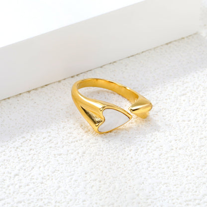 9.8mm H-Size Heart-Shaped White Shell Inlay Gold-Plated Ring asonjewelry