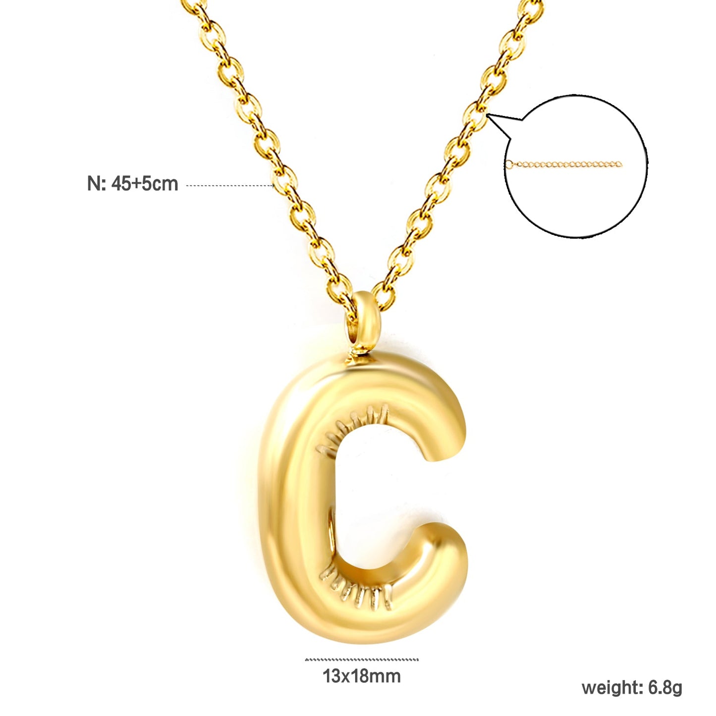 A~Z Bubble Letter Pendant Necklace 45+5cm asonjewelry