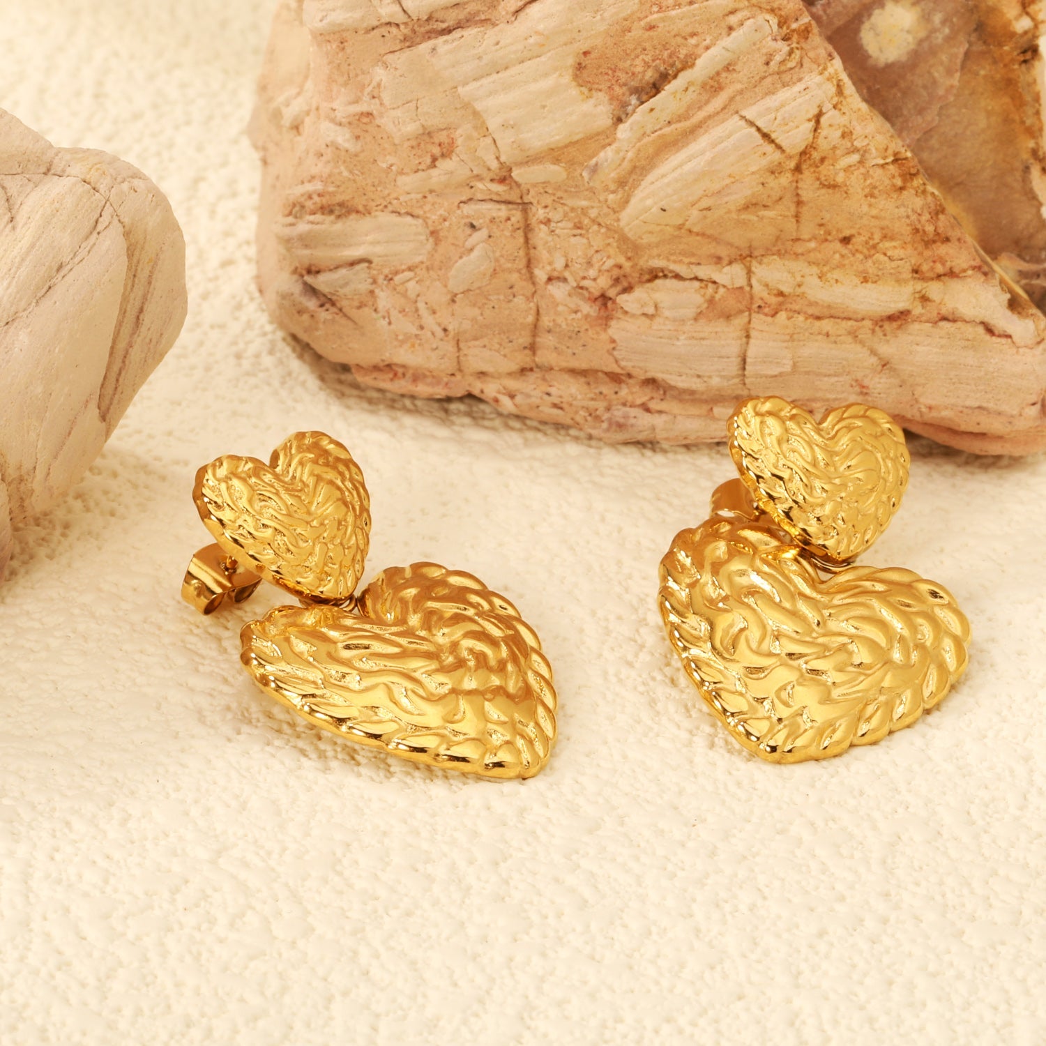 14mm Textured Small Heart + 22.2mm Textured Large Heart Stud Earrings asonjewelry