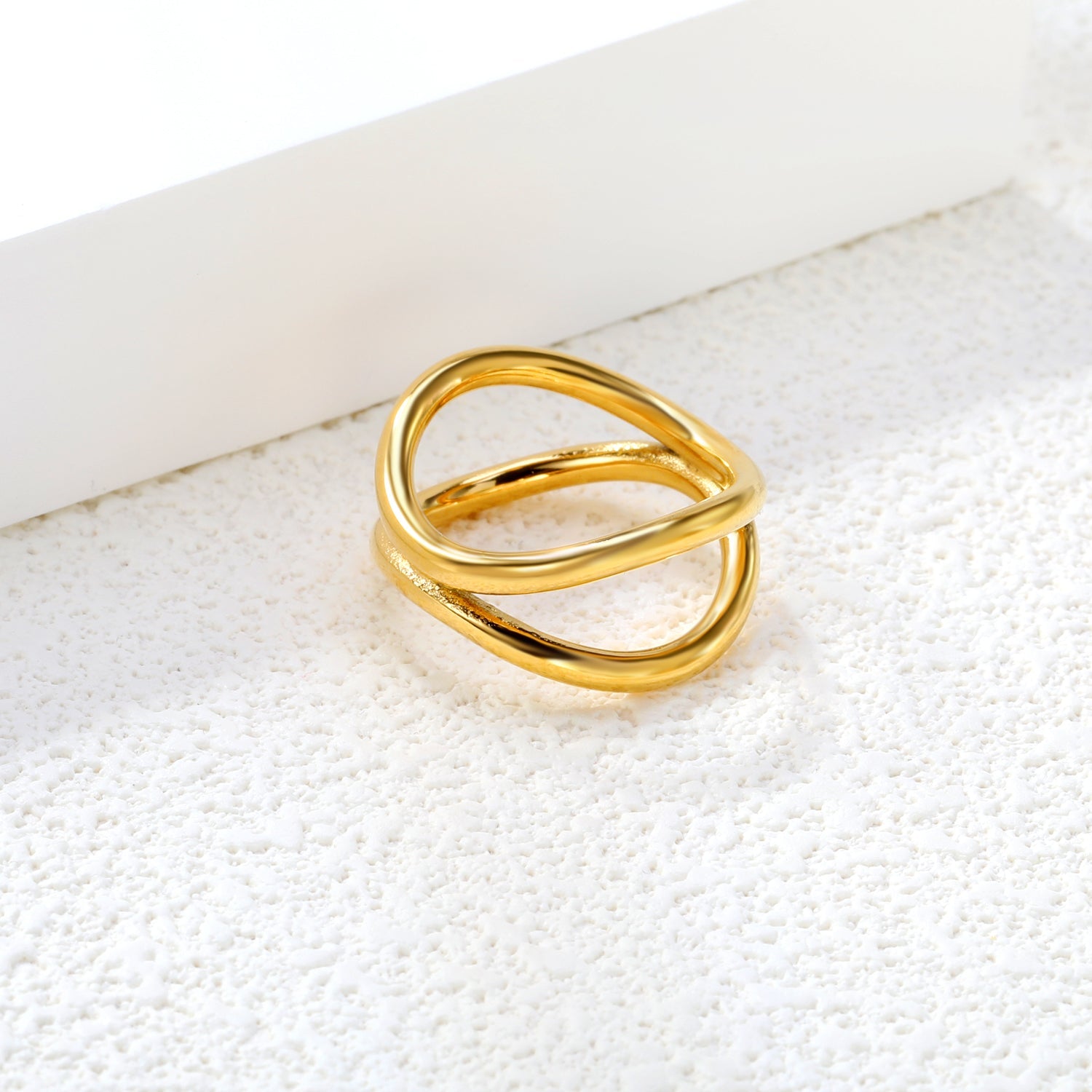 11mm H-Size Double Circle Steel/Gold Plated Statement Ring asonjewelry