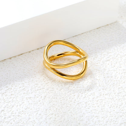 11mm H-Size Double Circle Steel/Gold Plated Statement Ring asonjewelry