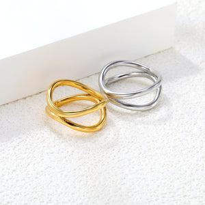 11mm H-Size Double Circle Steel/Gold Plated Statement Ring
