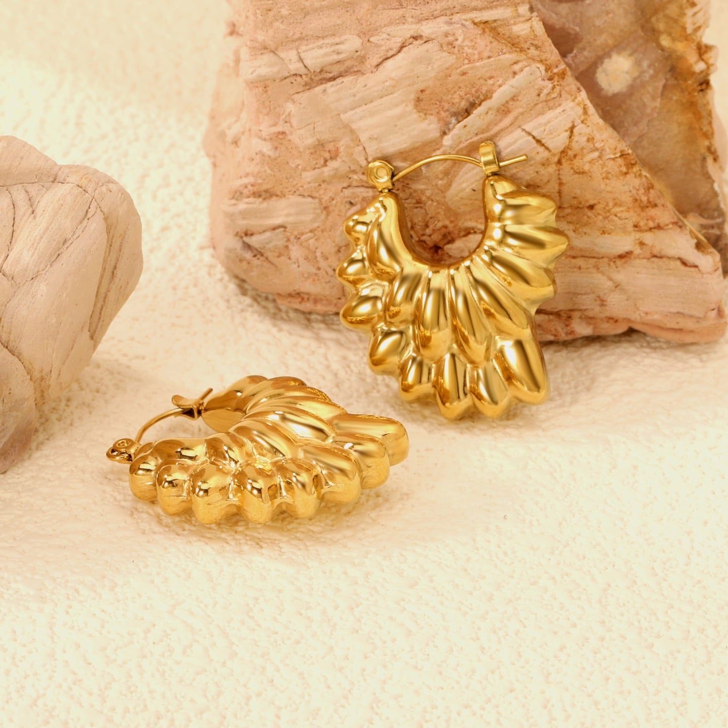 Hollow shaped double-layer petal gold-colored ear clips 26.3*27.4mm asonjewelry