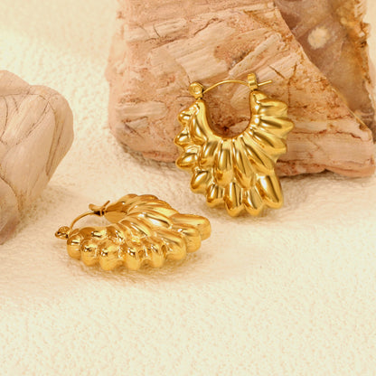 Hollow shaped double-layer petal gold-colored ear clips 26.3*27.4mm asonjewelry