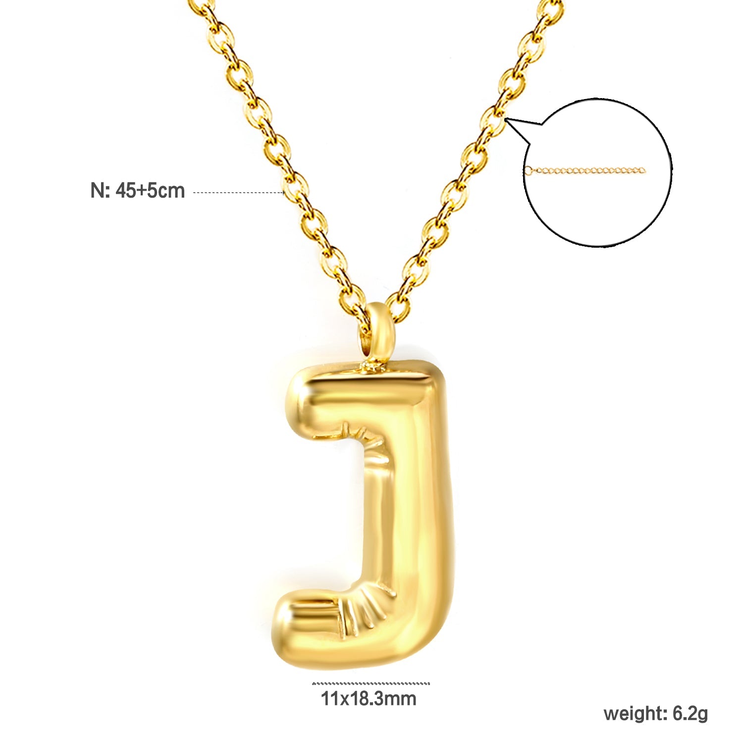 A~Z Bubble Letter Pendant Necklace 45+5cm asonjewelry