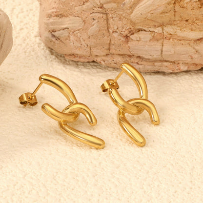 Crooked Double C Stud Earrings 13*25.3mm Gold Color asonjewelry