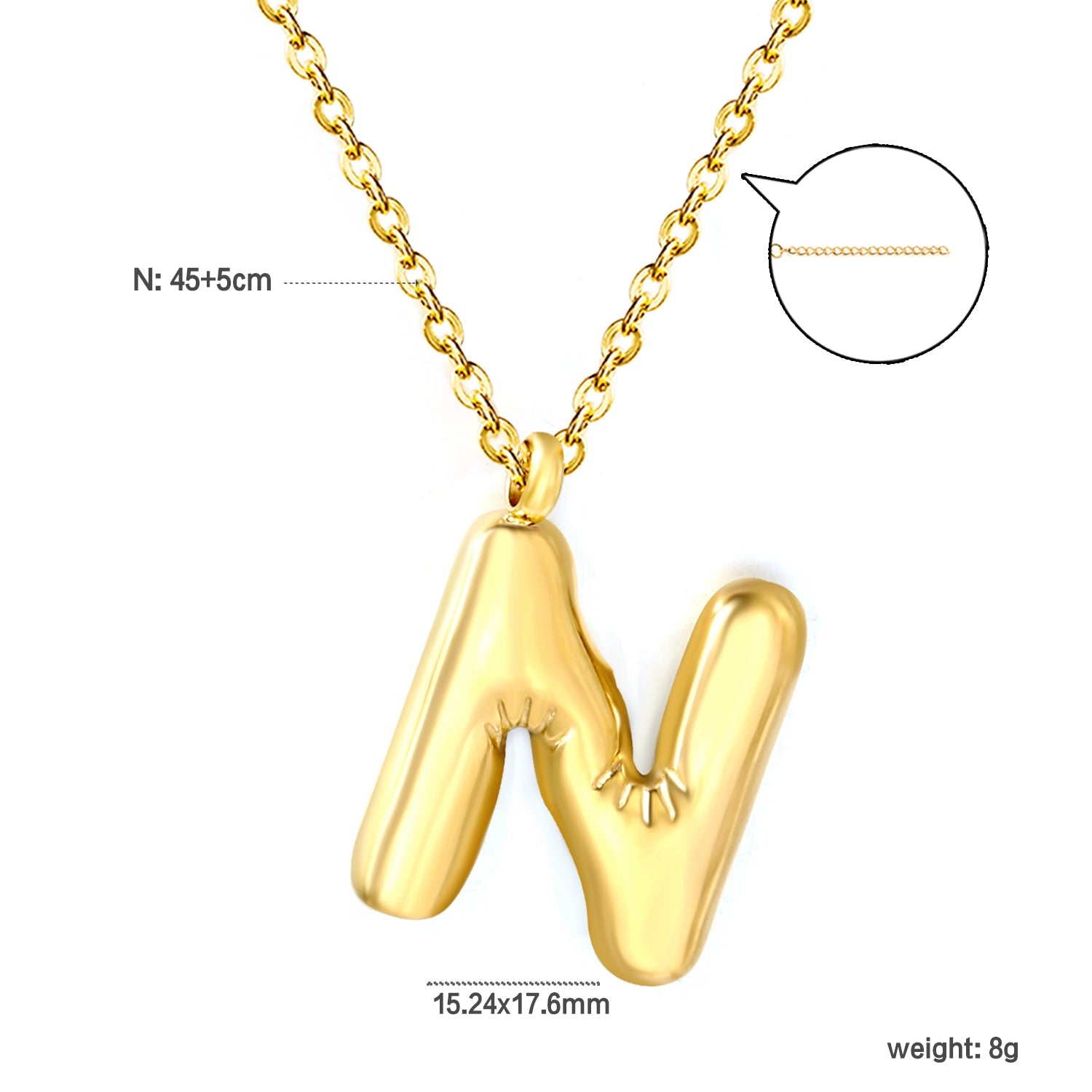A~Z Bubble Letter Pendant Necklace 45+5cm asonjewelry