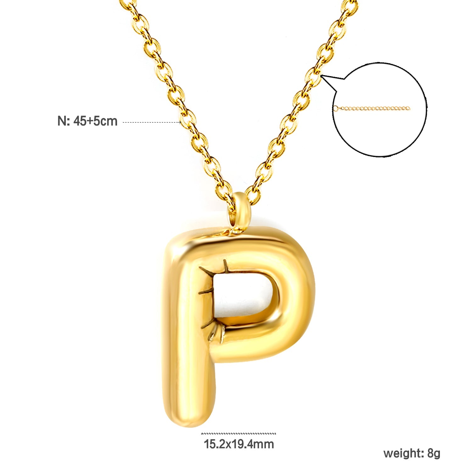 A~Z Bubble Letter Pendant Necklace 45+5cm asonjewelry