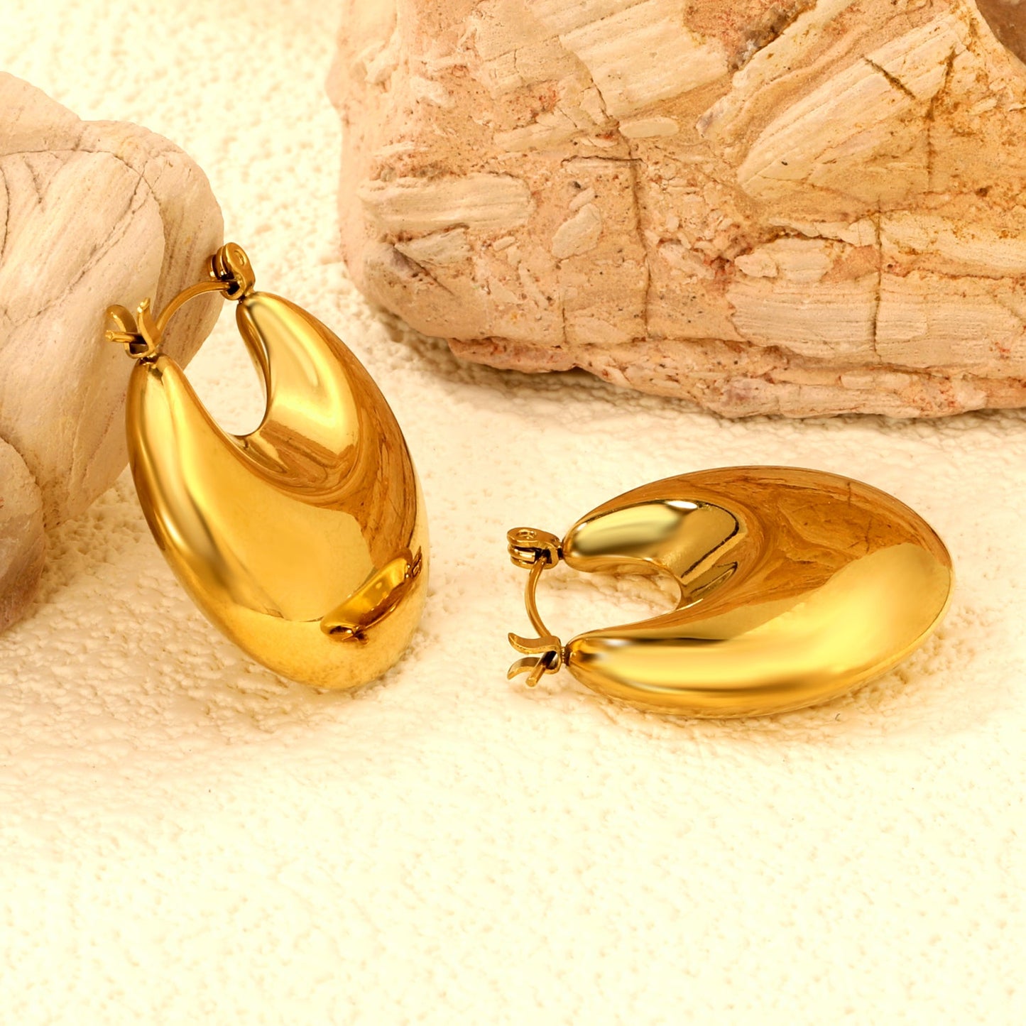 Golden hollow fat moon earrings 27*25mm asonjewelry