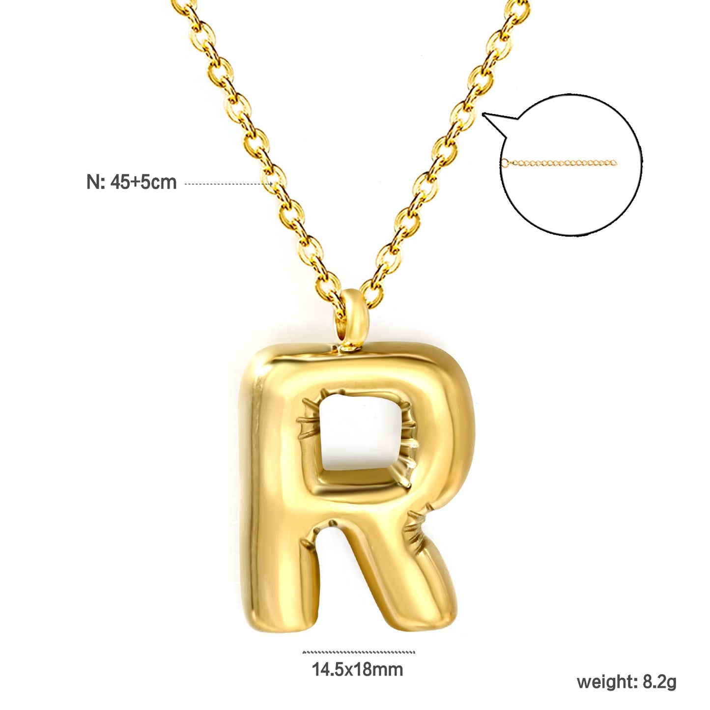 A~Z Bubble Letter Pendant Necklace 45+5cm asonjewelry