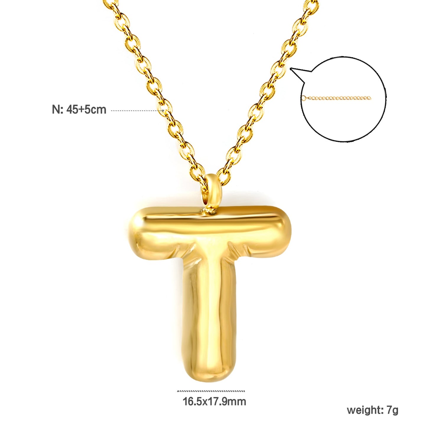 A~Z Bubble Letter Pendant Necklace 45+5cm asonjewelry