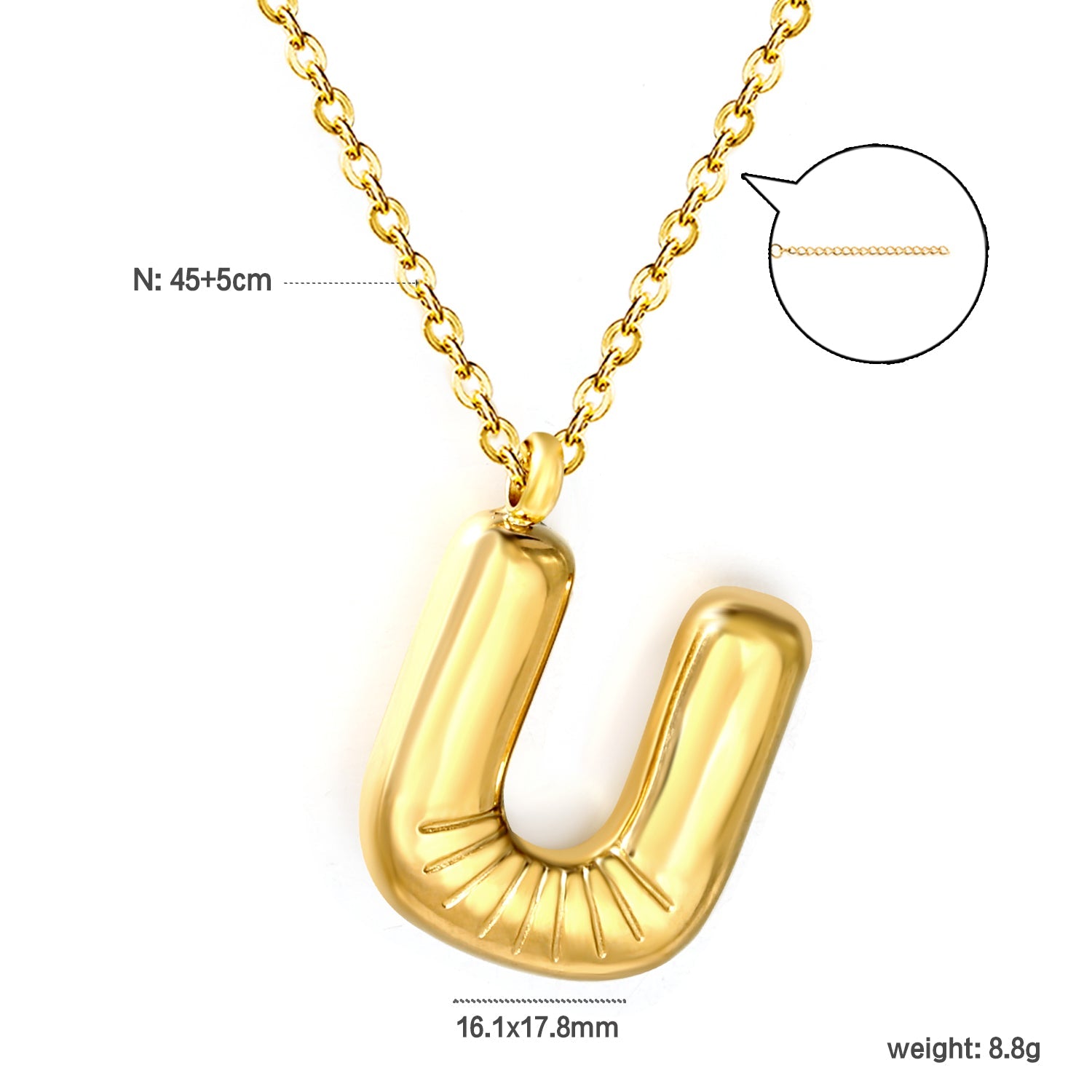 A~Z Bubble Letter Pendant Necklace 45+5cm asonjewelry