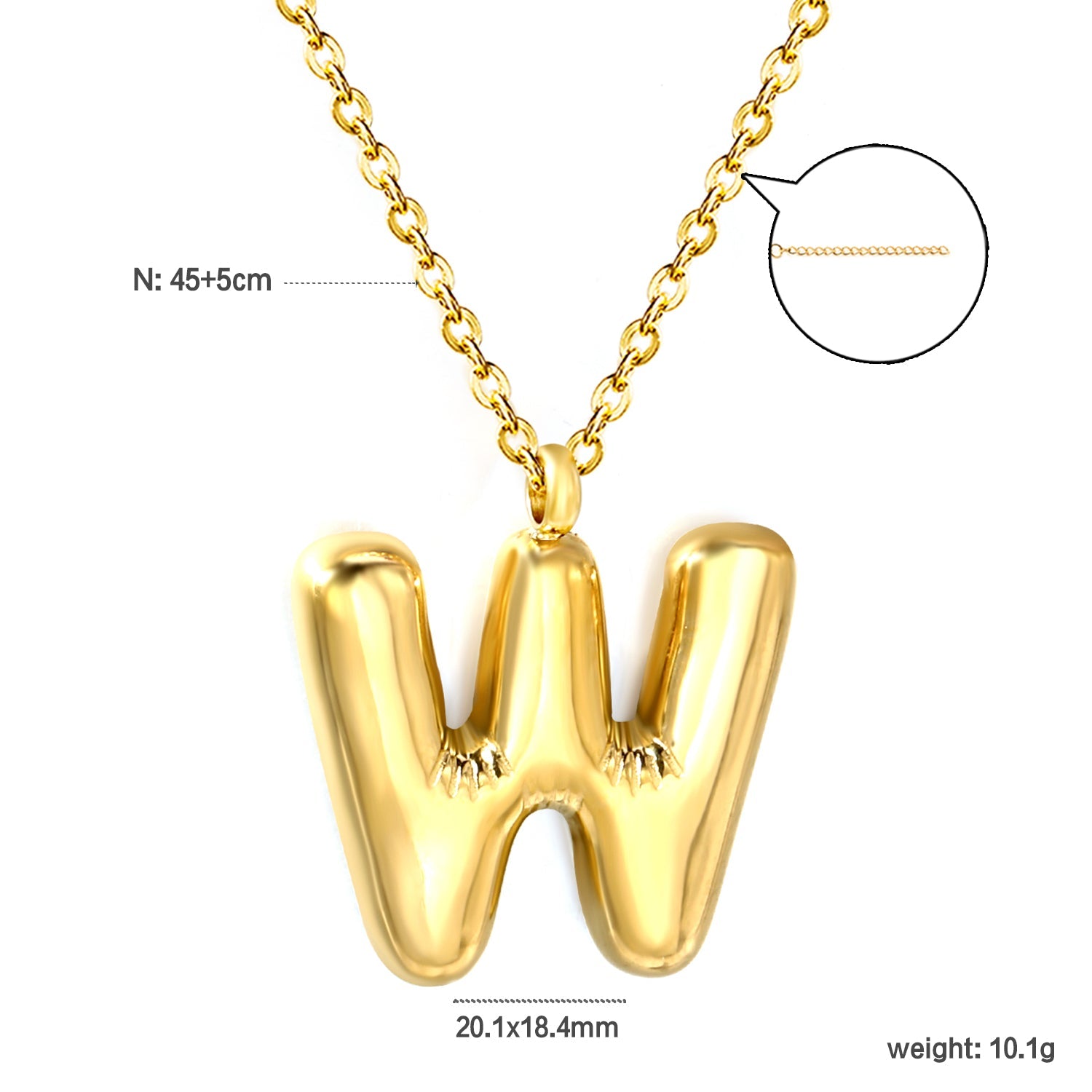 A~Z Bubble Letter Pendant Necklace 45+5cm asonjewelry