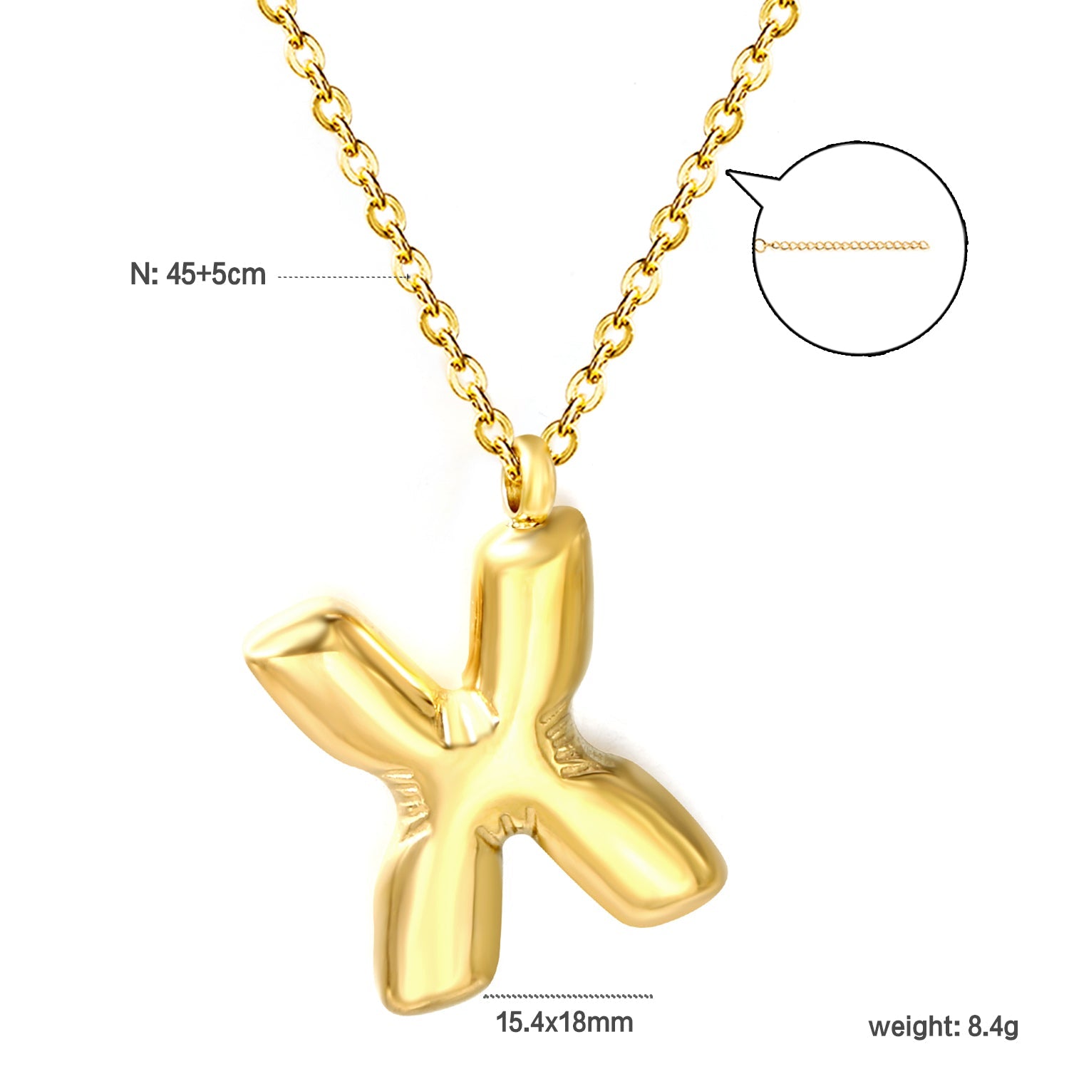 A~Z Bubble Letter Pendant Necklace 45+5cm asonjewelry