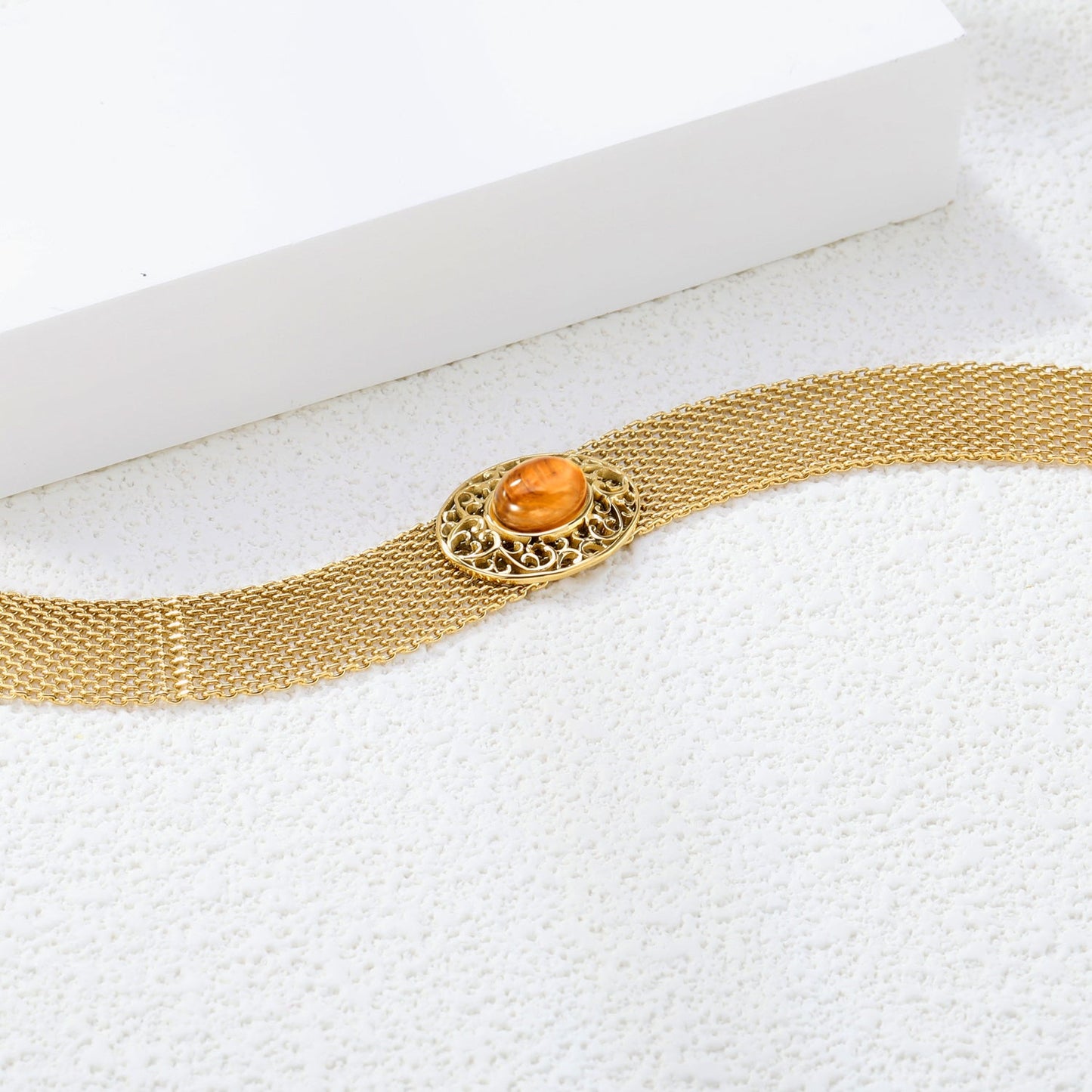 18.8*15mm Oval Hollowed Out with Earth Yellow Stones 18.5+3cm End Bracelet Bracelet Golden asonjewelry