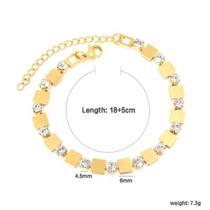 (Same as LPB22401G) Square Diamond-Set Claw Chain Bracelet, Gold - Asonjewelry