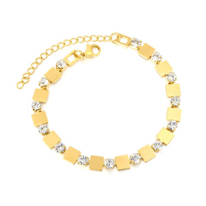 (Same as LPB22401G) Square Diamond-Set Claw Chain Bracelet, Gold - Asonjewelry