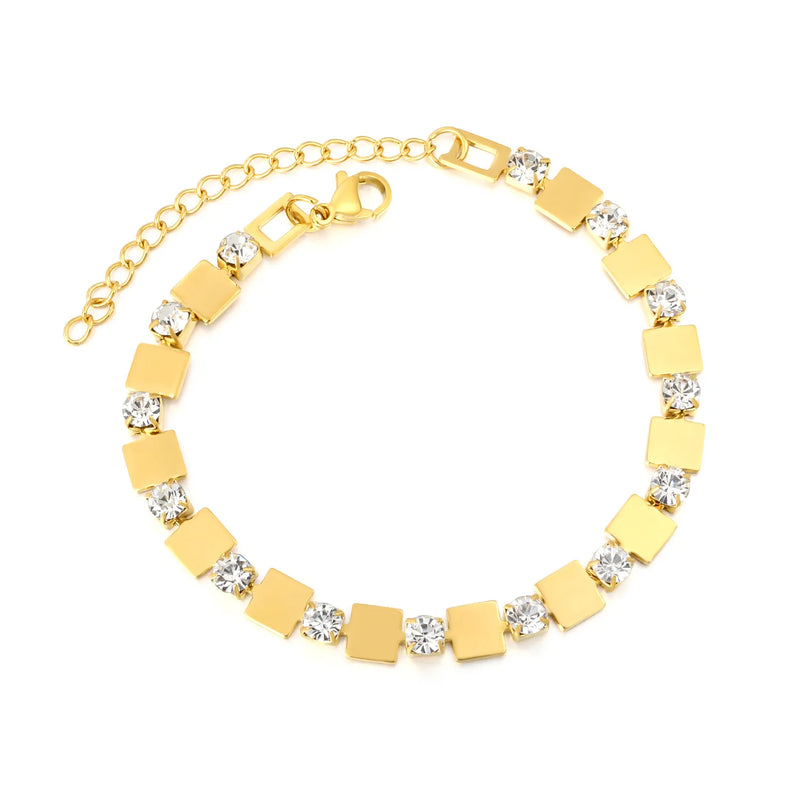 (Same as LPB22401G) Square Diamond-Set Claw Chain Bracelet, Gold - Asonjewelry