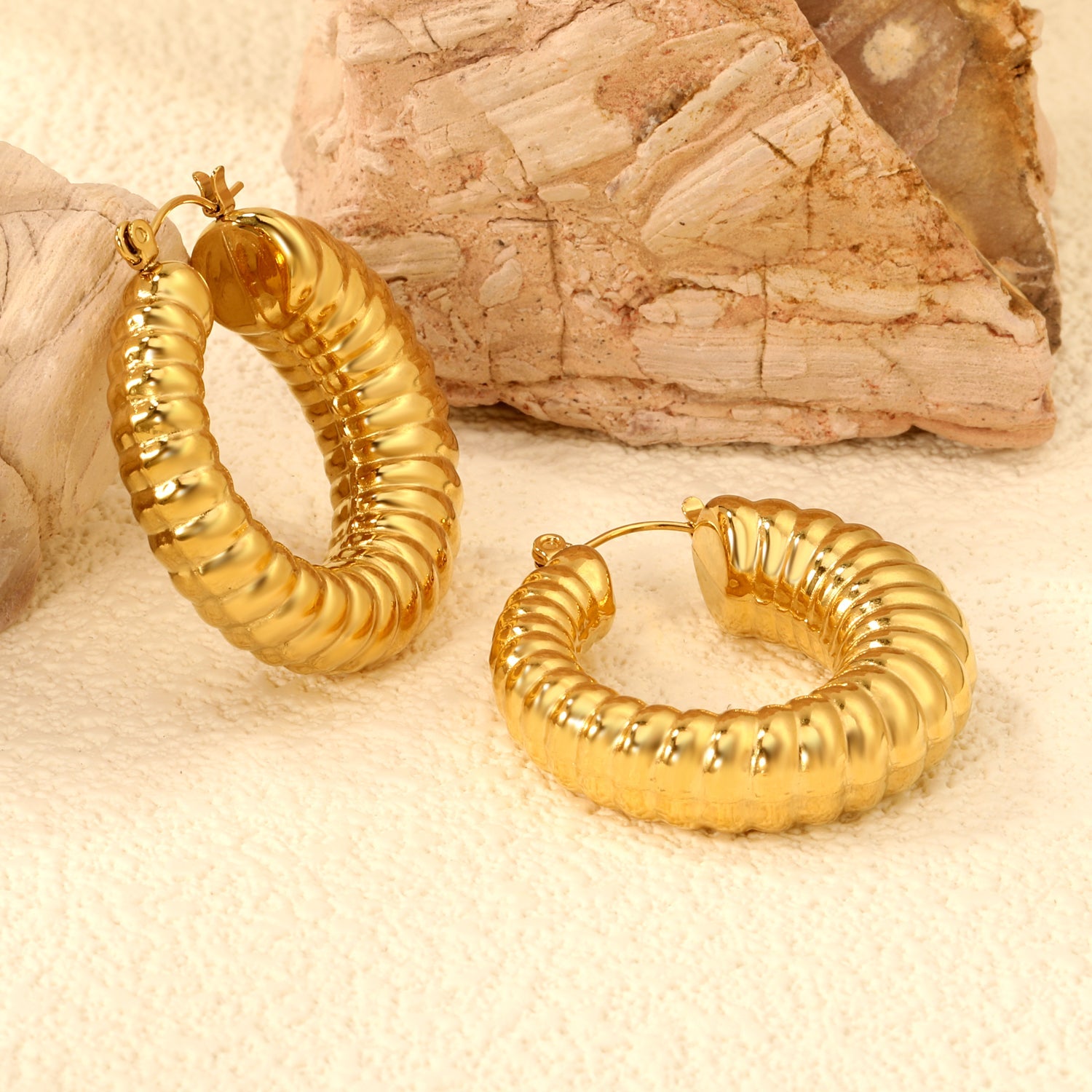 Hollow open round elephant trunk earrings 35mm gold color asonjewelry