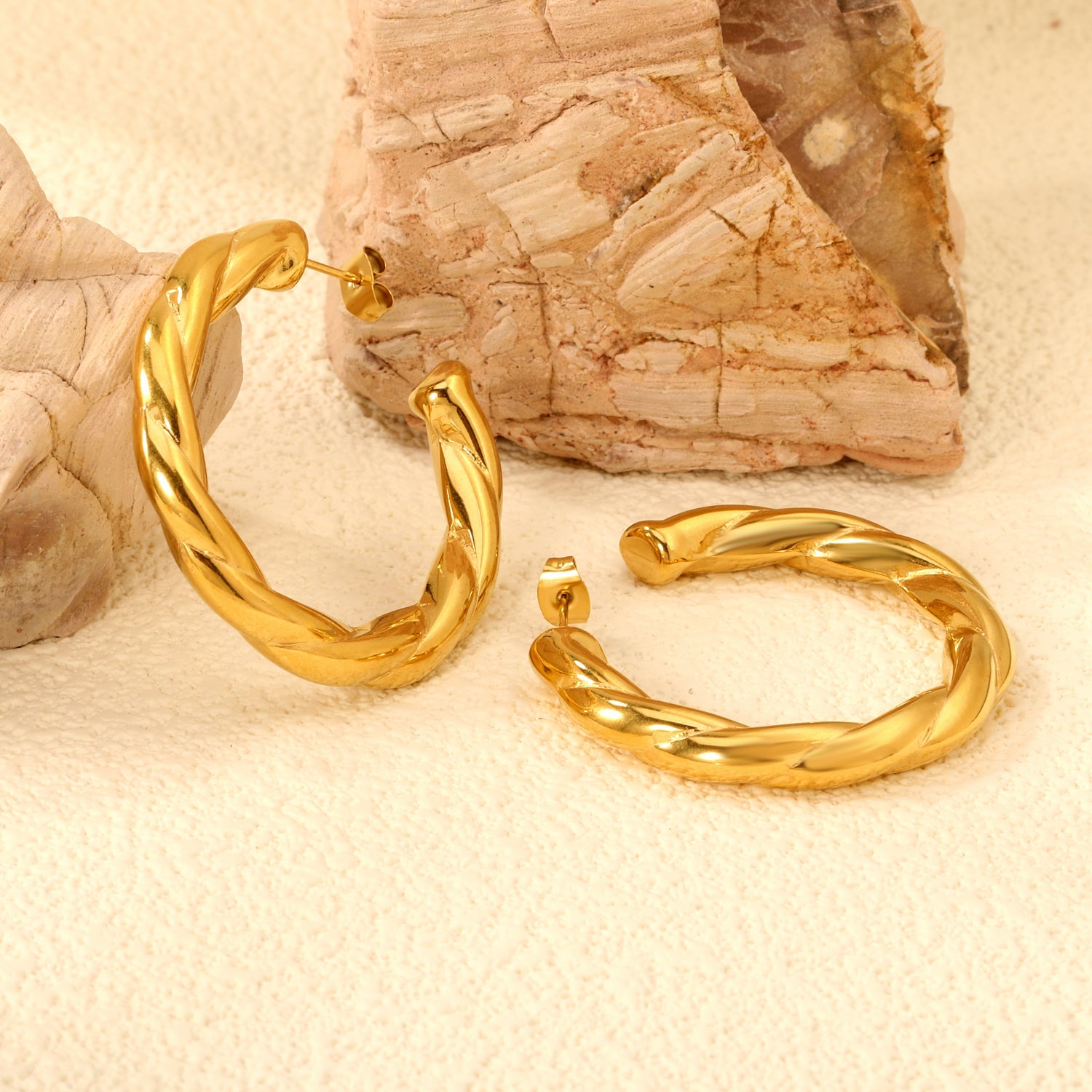 Golden Hollow Open Round Twist Earrings 6.5*42.2mm asonjewelry