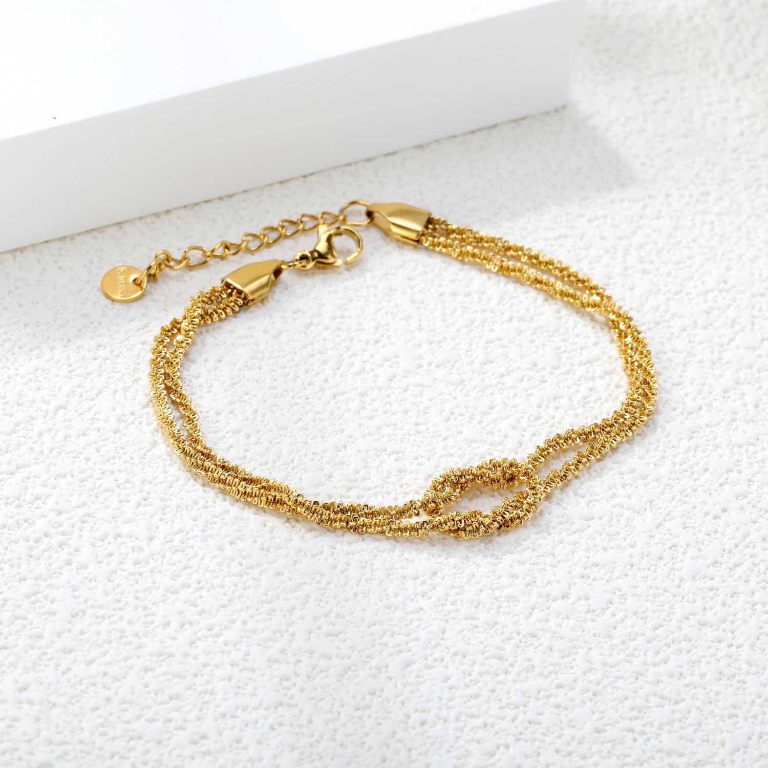 2.3mm Double Clasp Cauliflower Chain 18+3cm+6mm Round Plaque Double Chain Bracelet Gold Color asonjewelry
