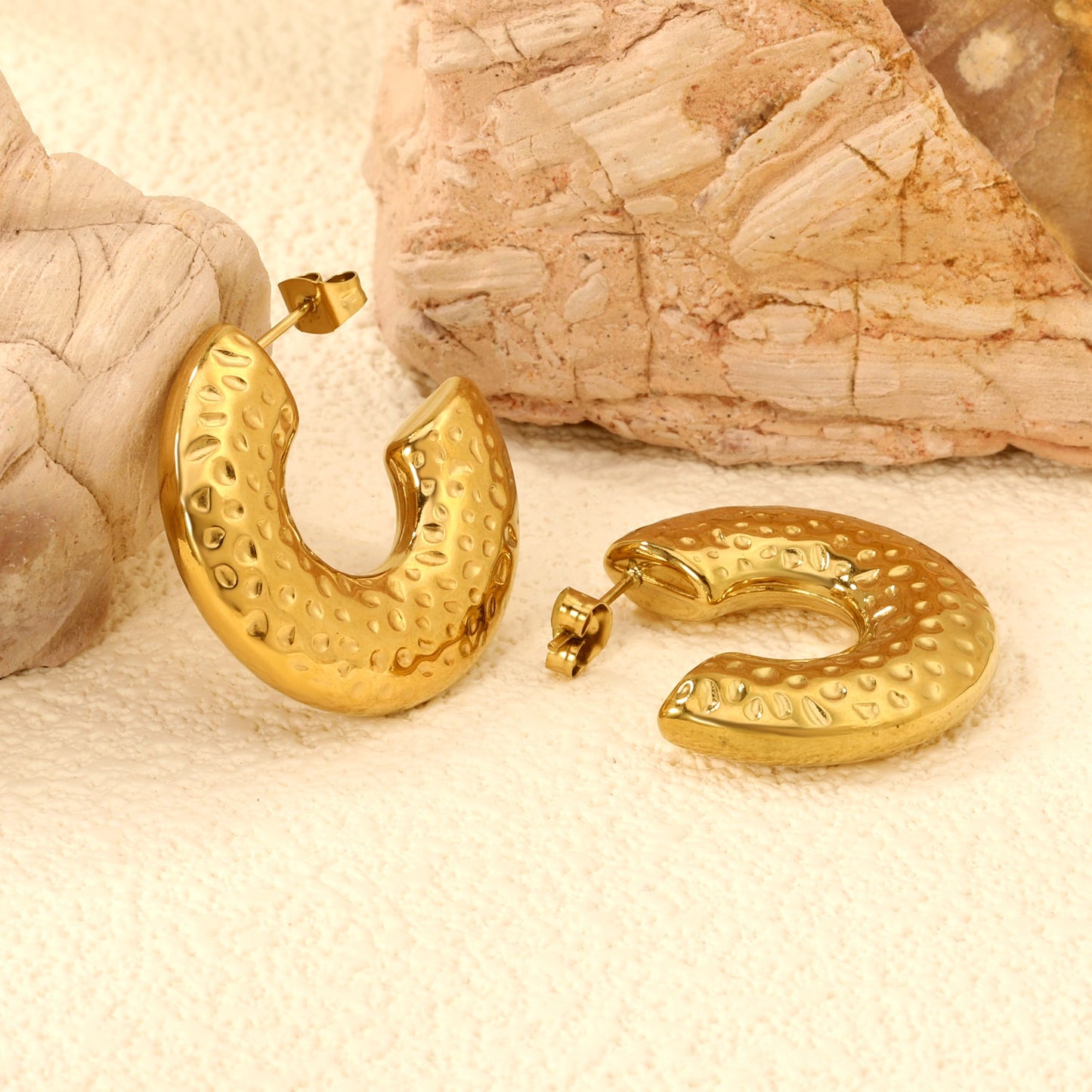 Hollow C-shaped pitted earrings 10*31mm gold color asonjewelry