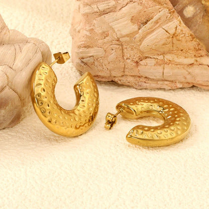 Hollow C-shaped pitted earrings 10*31mm gold color asonjewelry