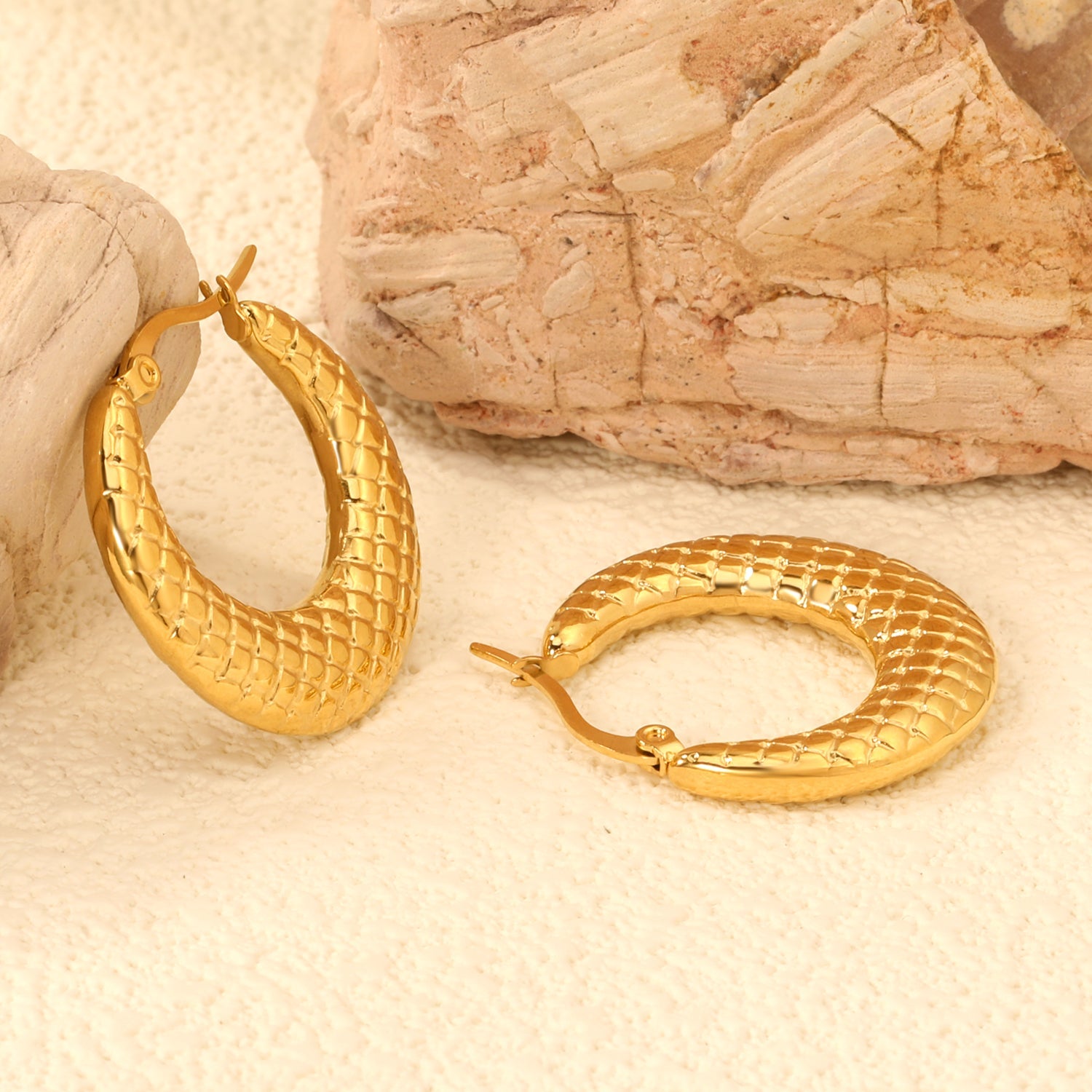 Round snake pattern earrings 28.4*26.6mm gold color asonjewelry