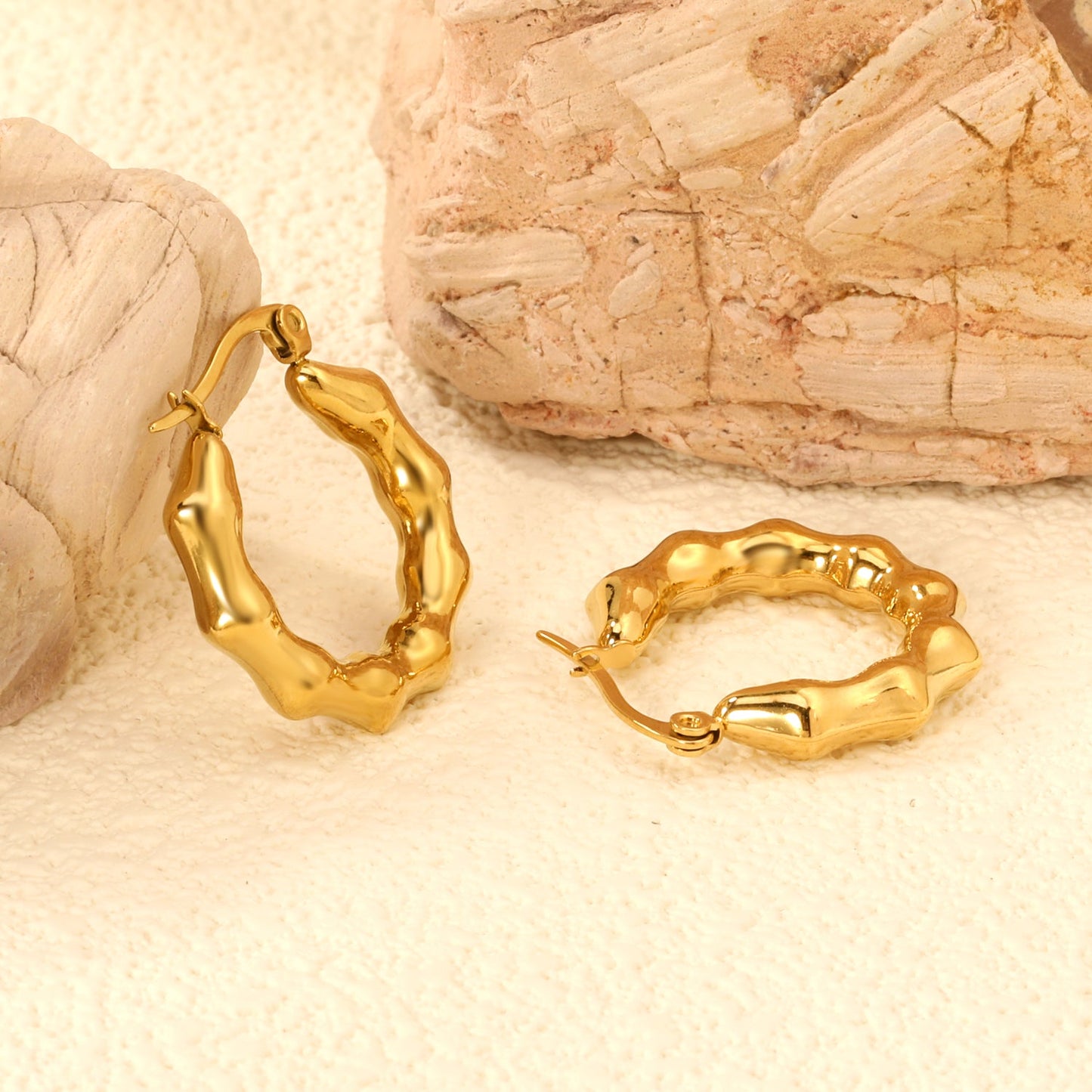 Hollow opening rounded cabochon earring clasp 24.7mm gold color asonjewelry