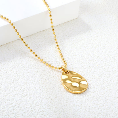 18*25mm teardrop pendant 2mm bead chain*40+5cm+6mm round plate necklace gold color asonjewelry