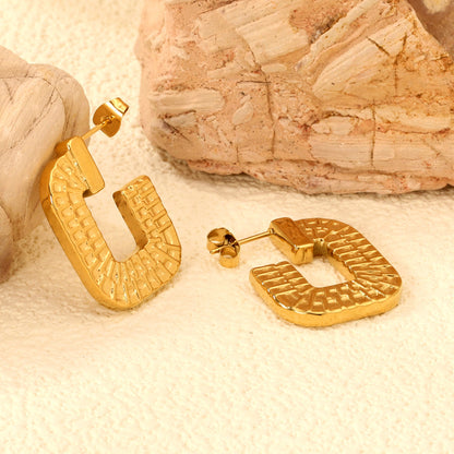 Open square texture earrings 20.8*26.5mm Gold color asonjewelry