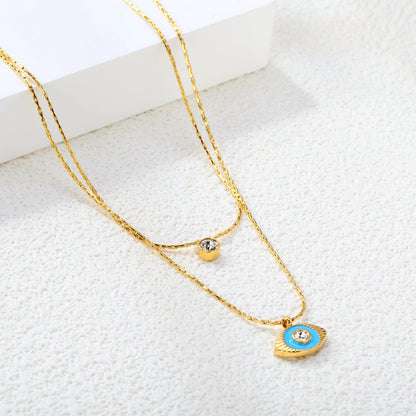 13*8mm horizontal eye drop light blue oil stick white diamond pendant 5mm cylindrical stick white diamond accessories 0.9 hammer square chain 50+40+5cm+6mm round plate double chain necklace gold color asonjewelry