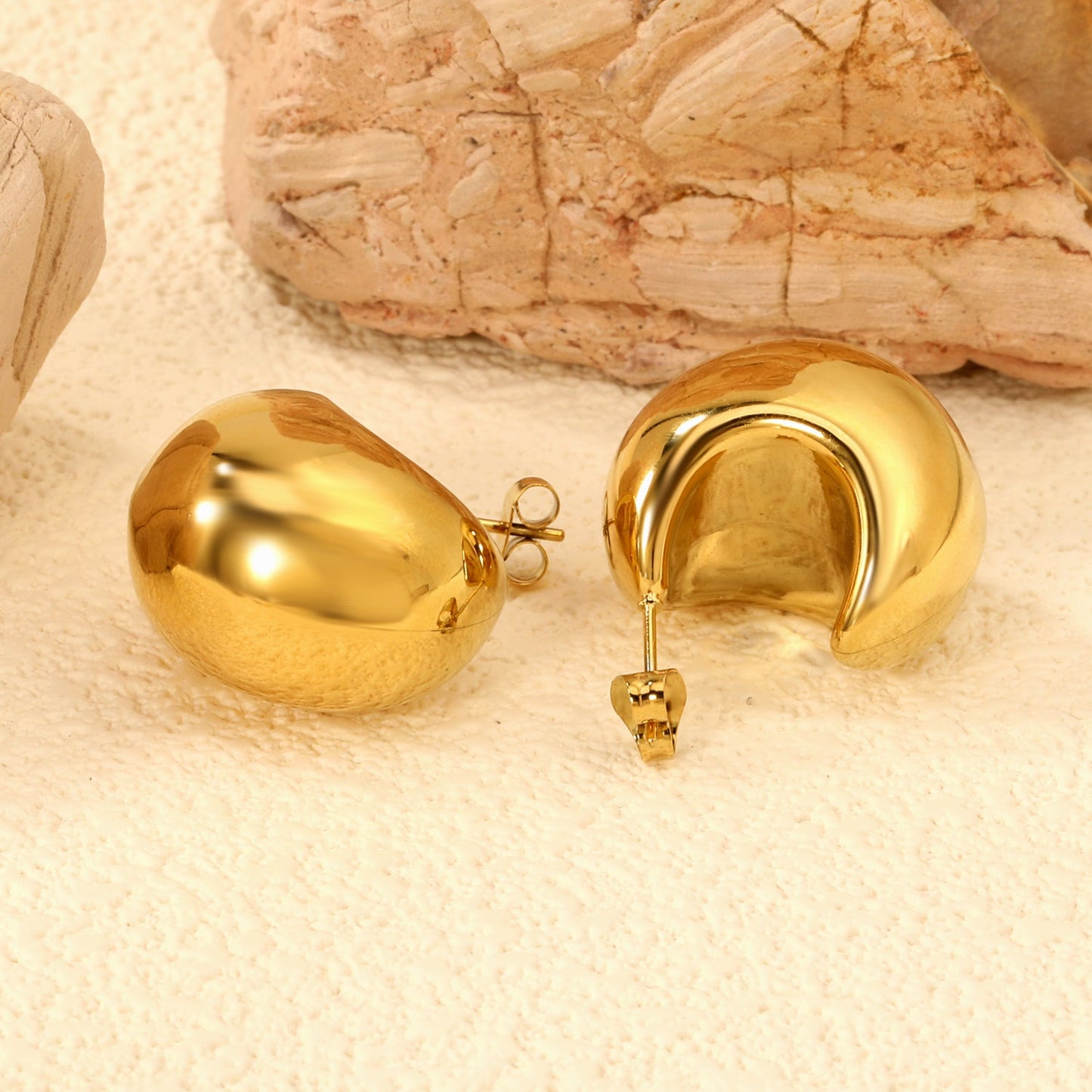 Fat Arc Goldtone Stud Earrings 17.8*22.7mm asonjewelry