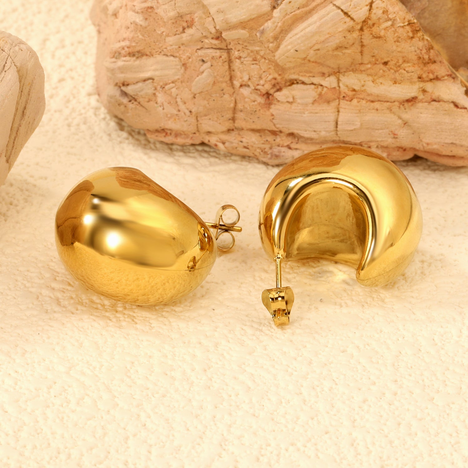 Fat Arc Goldtone Stud Earrings 17.8*22.7mm asonjewelry