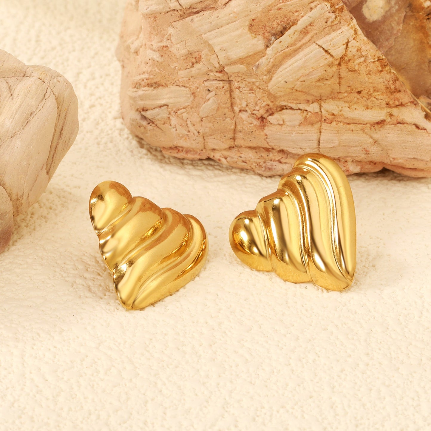 Ripple Heart Goldtone Stud Earrings 23.4mm asonjewelry