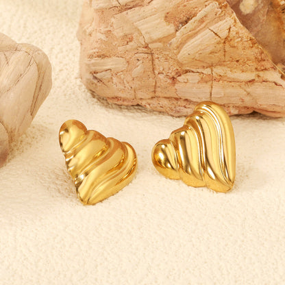 Ripple Heart Goldtone Stud Earrings 23.4mm asonjewelry