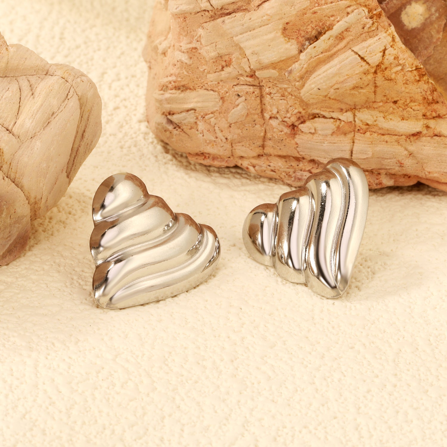 Ripple Heart Goldtone Stud Earrings 23.4mm asonjewelry