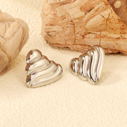 Ripple Heart Goldtone Stud Earrings 23.4mm asonjewelry