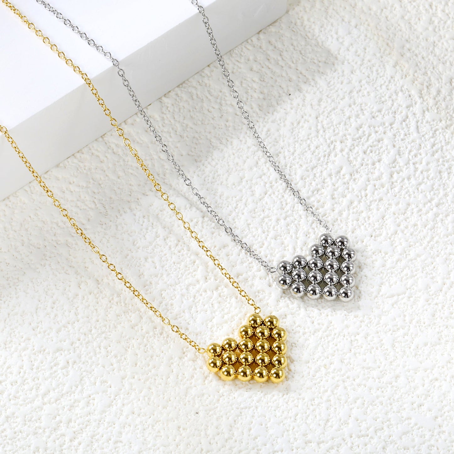 17*14.4mm heart shaped steel bead pendant necklace 45+5cm asonjewelry